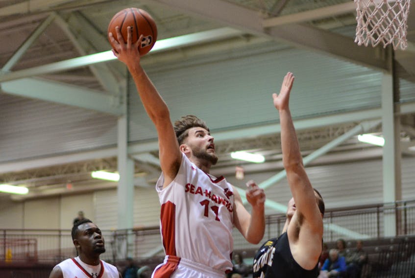 Nathan Barker (11) and the Memorial Sea-Hawks are headed to the AUS men's basketball championship tourney in Halifax next weekend. — Memorial Athletics photo