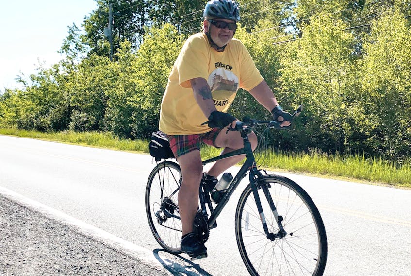 Ian McLean set out from Tidnish Crossroads on June 12 is biking more than 400 kilometres to Washabuck and Iona in Cape Breton to raise money and awareness for the restoration of Duart Castle in Scotland, the ancestral home of the Clan Maclean. He plans to arrive in Washabuck on Wednesday. Contributed