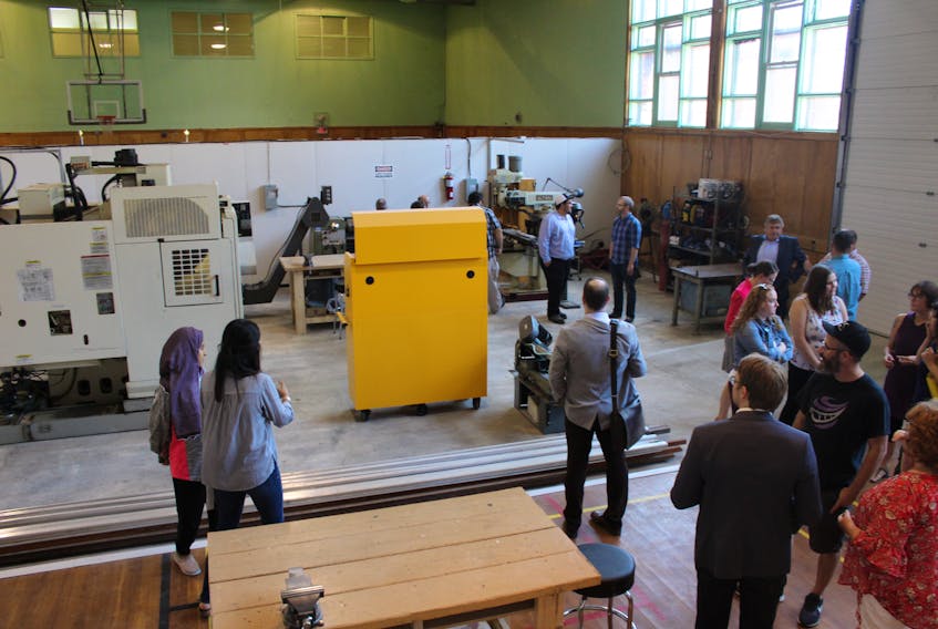 The gymnasium of the former Holy Angels High School has been divided into sections to keep the Nova Scotia Power Makerspace’s heavy machinery out of view of the work spaces dedicated to youth programming as seen in this file photo from September 2018. A six-month delay due to changing the land use provision for the makerspace at the New Dawn Centre for Social Innovation means it will only open to the public on Monday.