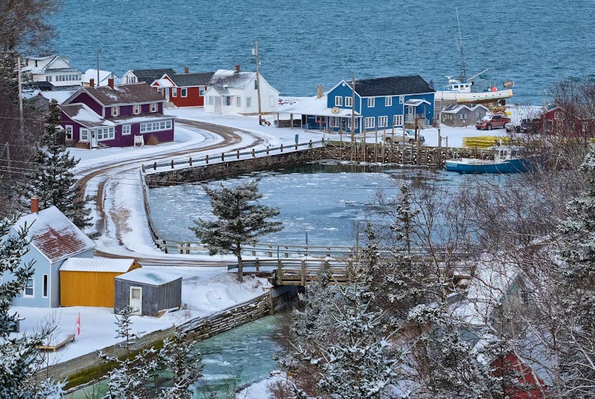 A picture-perfect winter scene: the hamlet of Harbourville, N.S., at high tide.