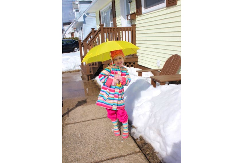 Five-year-old Ava was ready for our ever-changing spring weather in Dartmouth, N.S.!