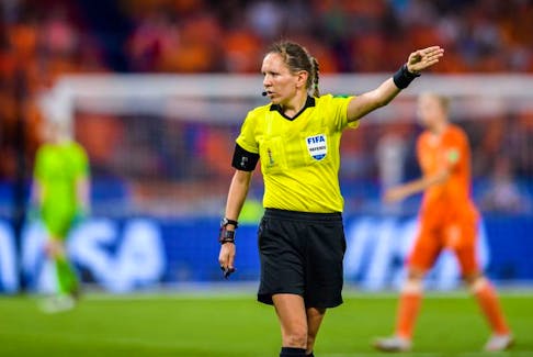Referee Marie-Soleil Beaudoin makes a call during the FIFA Women’s World Cup semifinal match between Netherlands and Sweden on July 3 in Lyon, France. - Petter Arvidson