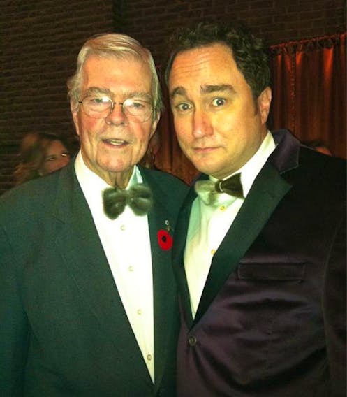 John Crosbie and comedian/actor/writer Mark Critch after a performance by the Newfoundland Symphony Ochestra in 2013, to which they happened to wear matching bow ties. SUBMITTED PHOTO