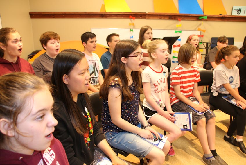 Children rehearse a song for Mary Poppins Jr.