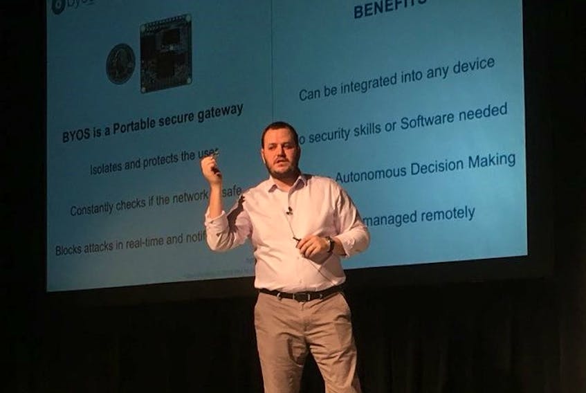 East Valley Ventures is investing in startups such as cybersecurity firm Byos of Halifax. Byos founder and CEO Matias Katz shown in this file photo making a presentation during a Volta event.