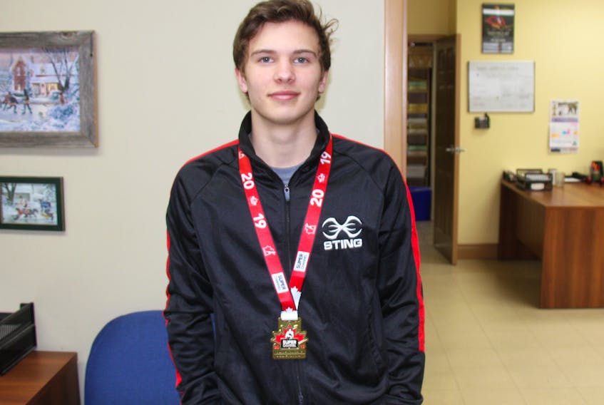 Antigonish’s Matt Fraser with the gold medal he earned at last month’s Canadian Boxing Championships which were held in Victoria, B.C.