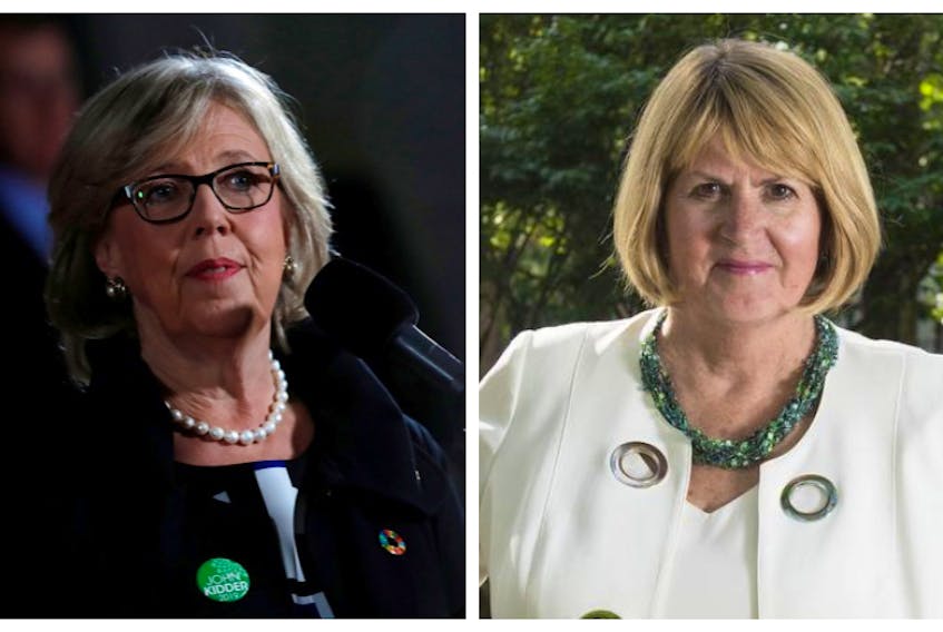 Green Leader Elizabeth May, left, stepped down Monday and named Halifax candidate and deputy leader Joanne Roberts as interim leader. - Reuters (May)/Ryan Taplin (Roberts)
