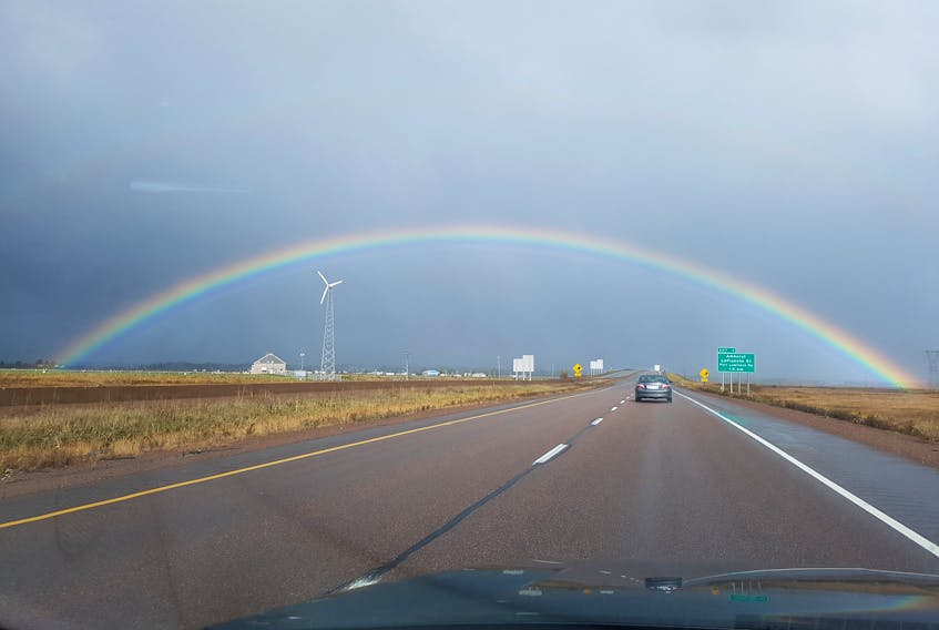 Travis Mesher was lucky enough to drive towards the rainbow near Amherst, N.S.