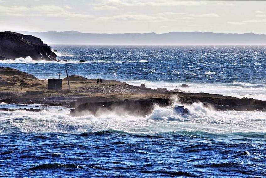 I have never been to Hant's Harbour NL but it looks like a magical place. If you close your eyes you can almost hear the soothing roar of the crashing waves.   If you did that, you would miss the hazy sunshine that's dancing on the choppy water or the thin veil of fog off in the distance.  Donna Canning submitted this photo and calls it "Isolate together".  Donna's brother-in-law Jerome Canning is the artist behind the camera.  Beautiful!  Thanks for sharing.