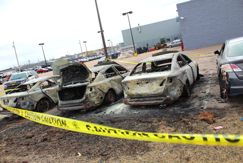 Cape Breton Regional Police are investigating after four vehicles were damaged by fire early Saturday morning at Sydney Mazda on Welton Street.