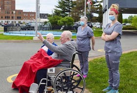 Adrian and Hazel Heighton were happy to see their family for the first time in three months as Glen Haven Manor held its first outside visits between residents and their loved ones on Monday.