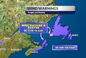 Winds will gust up to 100 km/h during Monday's storm, with more steady gusts around 60-70 km/h, said Saltwire Meteorologist, Cindy Day.