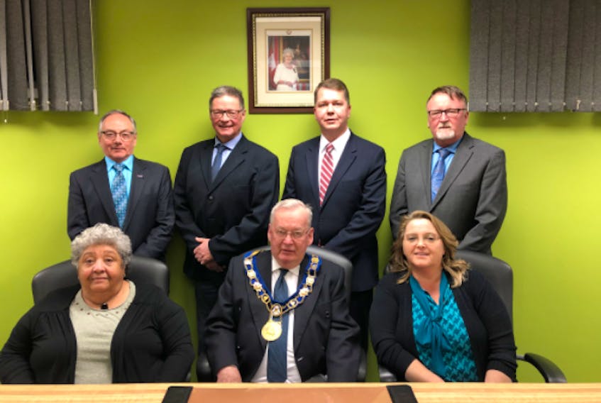 Members of Middleton’s current town council gather for a photo in chambers. 
Back row: Michael Fairn, Clayton MacMurtry, Gary Marshall and John Bartlett. 
Front row: Gail Smith, Sylvester Atkinson and Bernadette Knapp. Source: Town of Middleton website