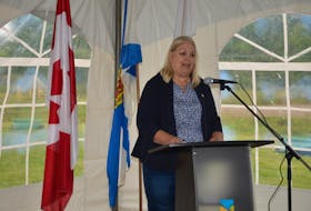 Margaret Miller, the Liberal MLA for East Hants, speaks Friday, Sept. 18, at the announcement of a $4.8-million waste water treatment plant to serve the residents of Shubenacadie.