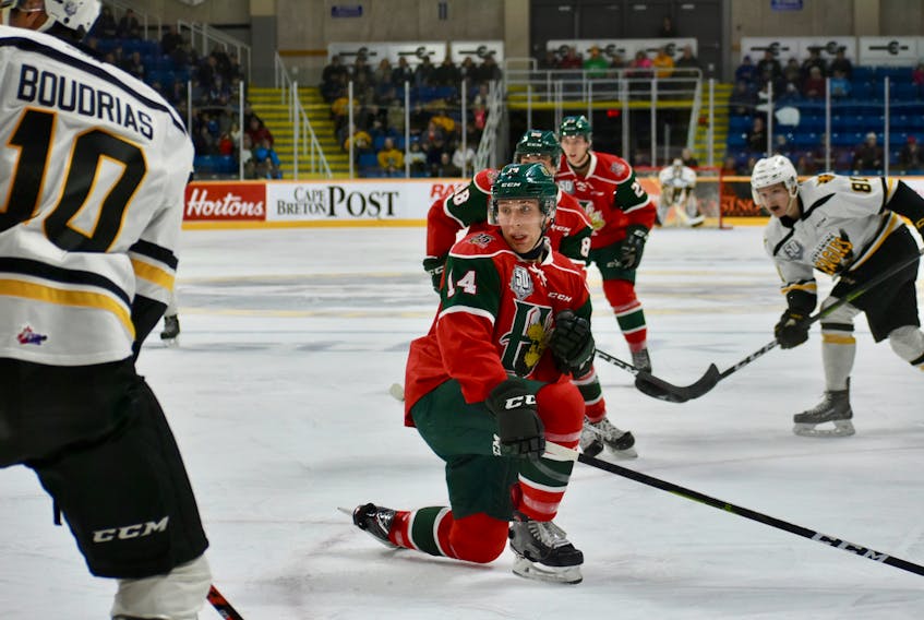 The Halifax Mooseheads traded defenceman Jared McIsaac, shown in action against the Cape Breton Eagles to the Moncton Wildcats on Monday. ELIZABETH PATTERSON/CAPE BRETON POST