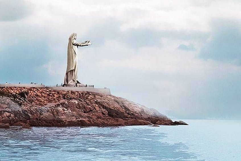 The conceptual drawing shown above is an artist’s rendition of the Mother Canada monument that supporters of the proposed Never Forgotten National Memorial hoped would be erected at Green Cove in Cape Breton Highlands National Park. Parks Canada nixed the project in February 2016. However, supporters of the 24-metre statue that has her arms extended toward Europe in a gesture indicating that Canadians will never forget those who died while serving their country overseas, remain committed to making the project a reality. - Contributed