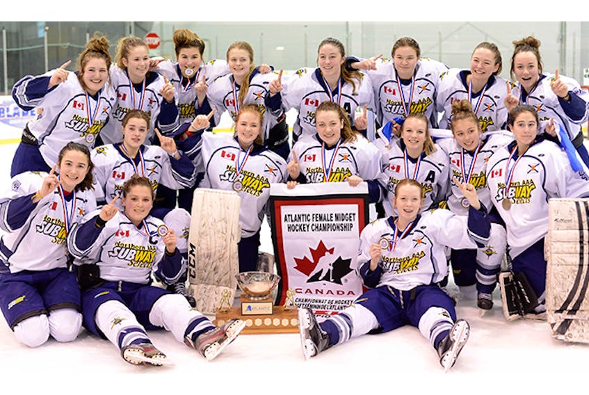 The Northern Subway selects after winning the Atlantic AAA Midget female hockey title on April 1.
