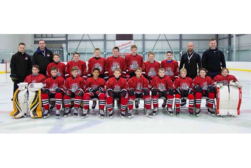 The Pictou County Crushers Peewee A Red Team wins the Highland/ Fundy Peewee A League title with a 6-2 win over the Peewee A White Team on Saturday at the Westville rink.