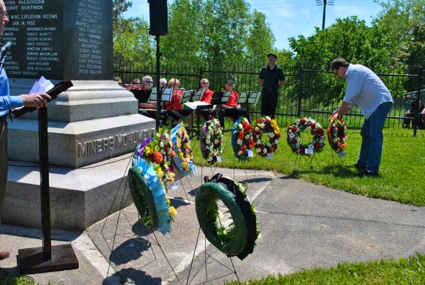 A wreath is laid during the William Davis Miners’ Memorial Day service in Stellarton on Sunday at the Stellarton Miners’ Monument.