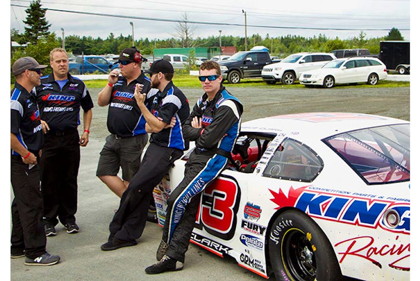 Cassius Clarke, right, with his King Racing crew, will be racing the banks of Riverside Speedway this weekend in Antigonish for the IWK 250. Clarke will join 36 other teams for the race, including NASCAR veteran Kenny Wallace who is driving for Nova Racing.