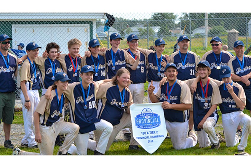 The Pictou County Padres won gold at the recent U18 baseball provincials in New Waterford, N.S., defeating the Lake Echo Lakers 9-6 in the championship game.