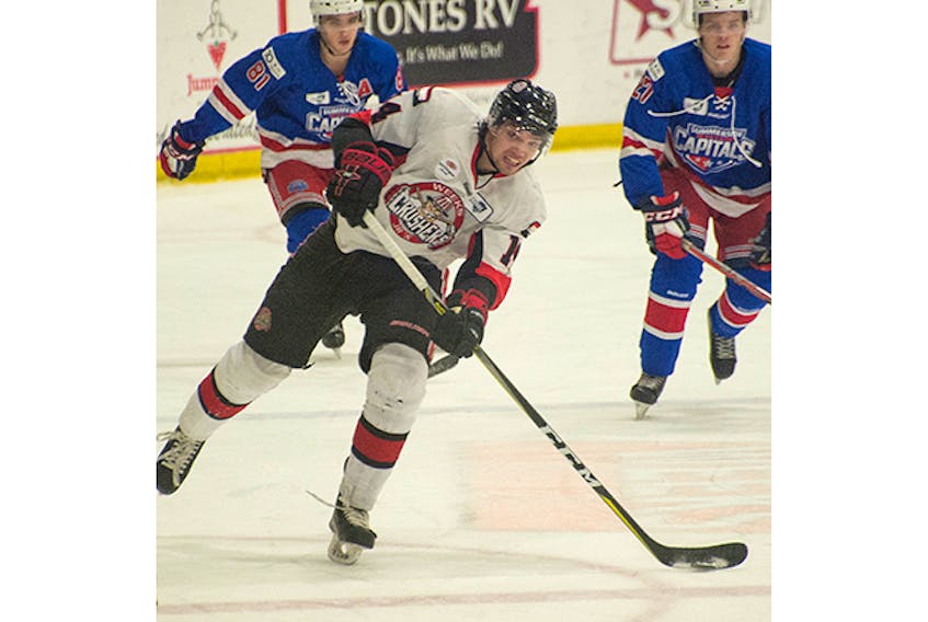Crushers’ defenceman Alex Saunders shown in a Nov. 9 game.