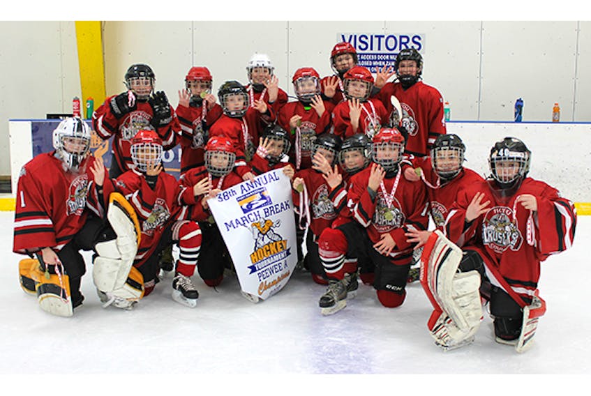 The Pictou County Peewee A Crushers took five championship banners – four gold medals in tournament play and a North Conference banner. Team members include: Ethan MacLaren, Thatcher Keay, Jack Higdon, Carson Moore, Corbin MacDonnell, Caden MacDonald, Marshall Brown, Lucus MacDonald, Brady Croft, Cole Miller, Cameron Munroe, Owen Chabassol, Scott Mosher, Amias Crossman, Evan Tucker, Leland Tobin and Alex Palmer. Coaches are Shane Chabassol, Brent Croft, Blake Cormier and Dylan MacIntosh.