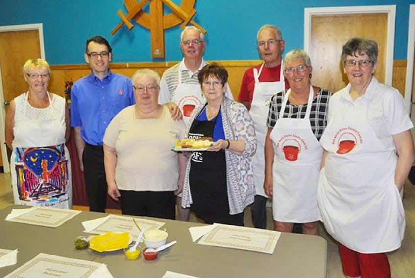 Volunteers have been operating a free lunch once a month for those in need in the Westville area out of the Salvation Army in Westville. From left in front are: Faye Dunbar, Shirley Gillin, Linda Fraser, Robin Langille and Jenny Vacheresse. In back: Dion Durdle, Wayne Vacheresse and Jack Canning.