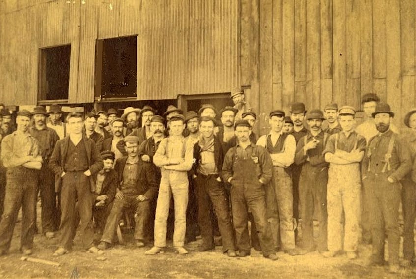 A group of steel workers at the Trenton plant, circa 1890s.