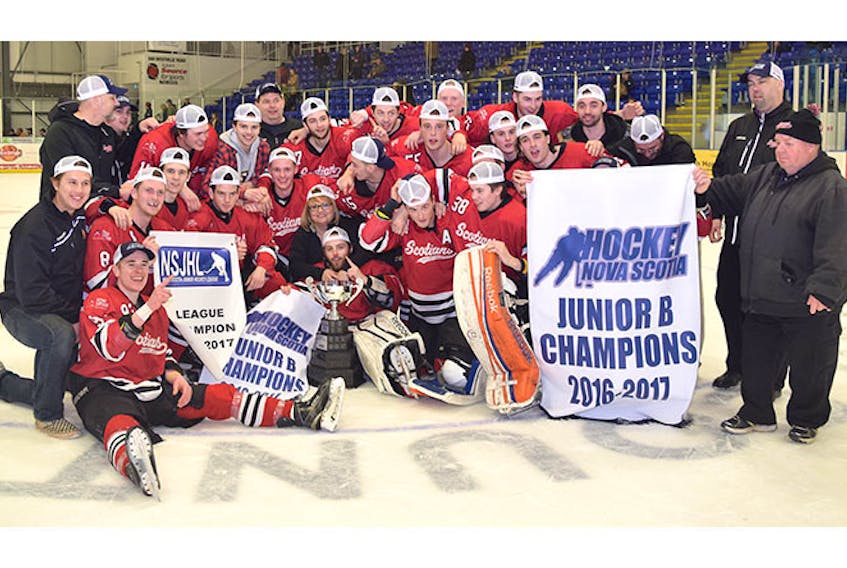 A Banner Night: The Pictou County Scotians on April 14, after winning the Nova Scotia Junior Hockey League championship.