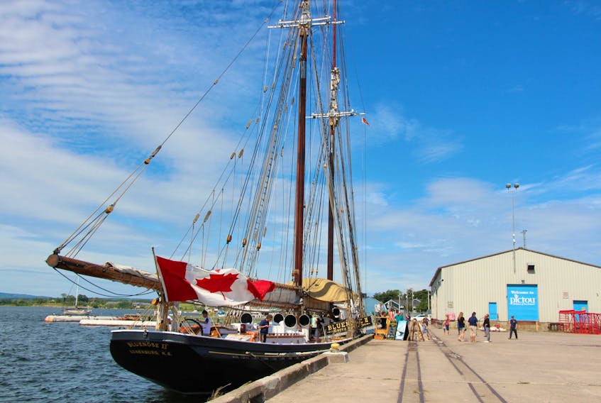 People can visit the pier in Pictou to tour the Bluenose II.