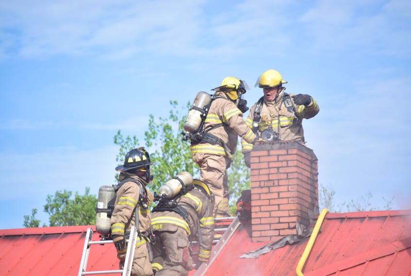Firefighters battled a fire Monday afternoon at the Scotia Plumbing building on South Foord Street.