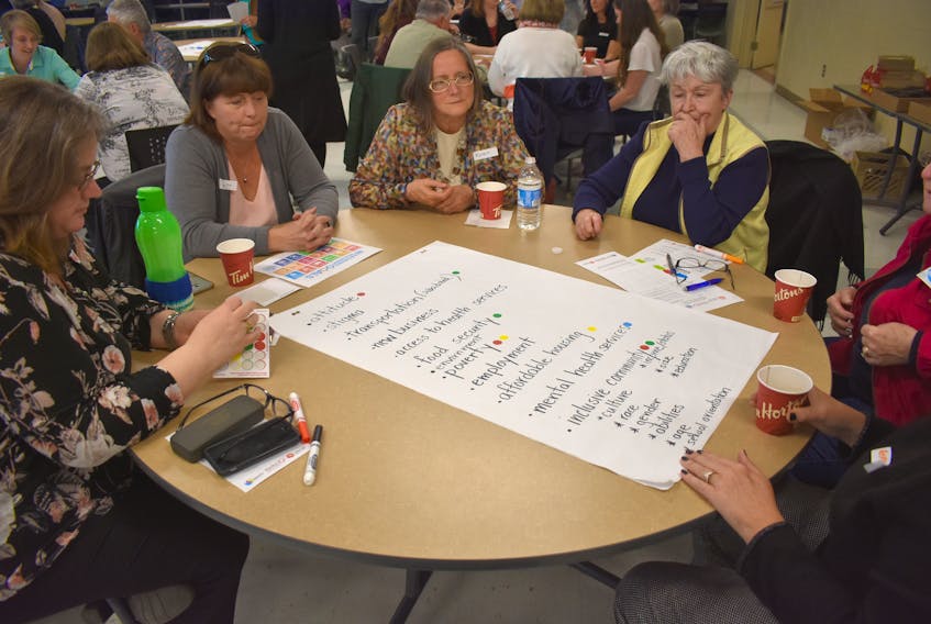 Guests discuss community priorities at A Vital Conversation Wednesday at the NSCC Pictou Campus in Stellarton.