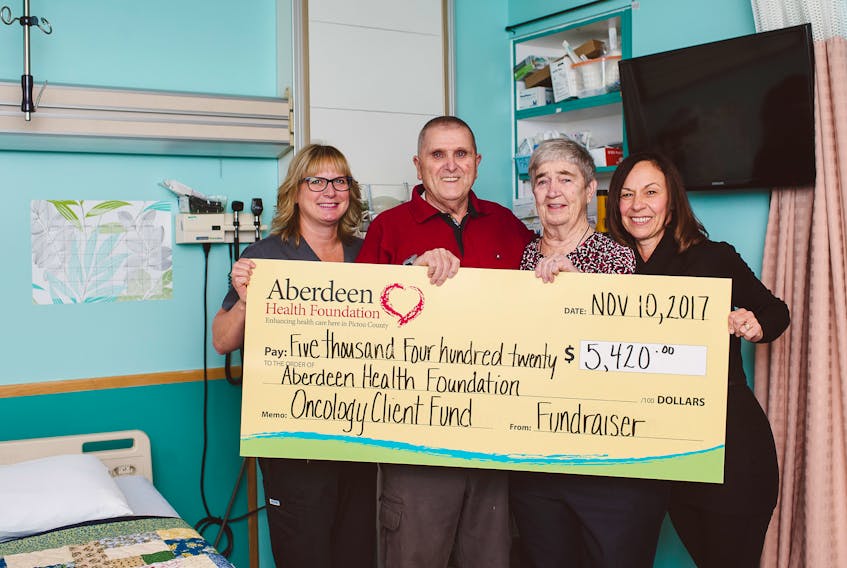 Doug and Margie Guthro recently presented a cheque to the Aberdeen Health Foundation. From left are: Kimberlee Gordon, Oncology Unit administrative support; Doug and Margie Guthro and Bonnie McCarron, cancer patient navigator.