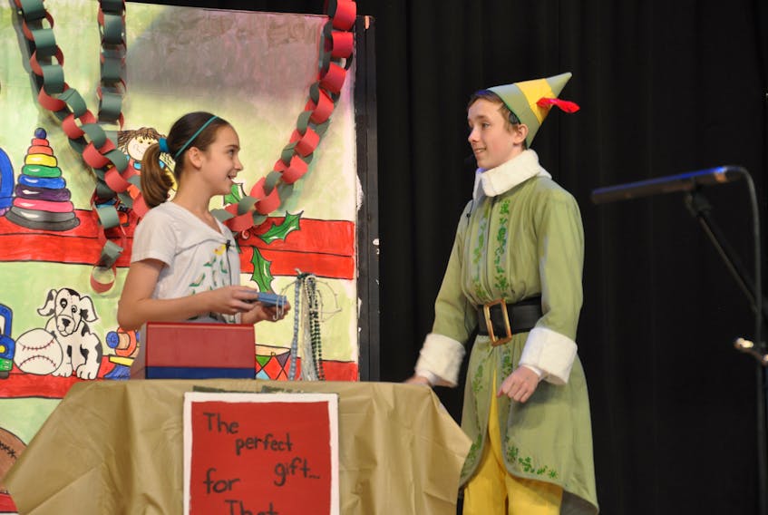 Tina Forbes and Justin Skinner perform in New Glasgow Academy’s production of Elf, on Tuesday.