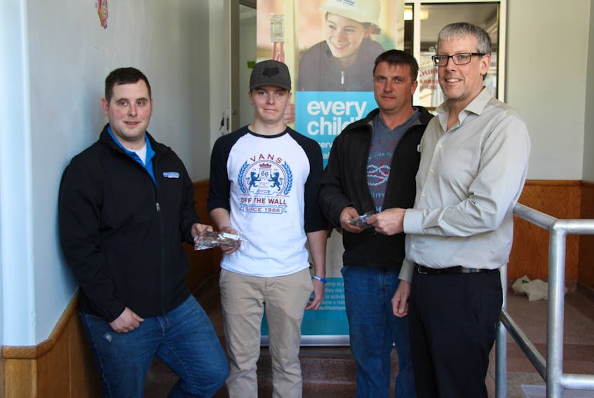 Nick MacGregor of MacGregor’s Custom Machining, in partnership with Nolan Chisholm and Scott Stewart, of S. Stewart’s Excavation and Construction, recently donated safety glasses to Habitat NS Pictou County chair Danny MacGillvray so workers will practise good eye safety during the building of a new home in 2019.