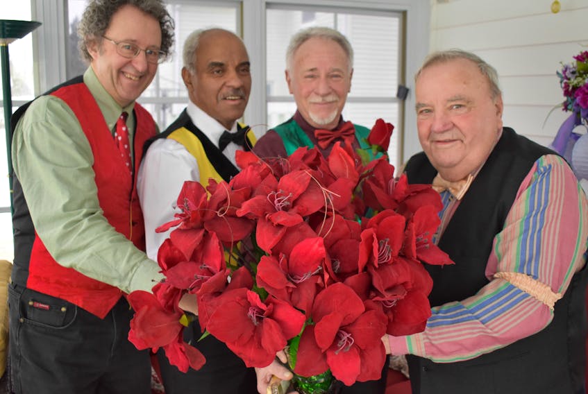 People looking for a little someone special for their loved ones on Valentine’s Day can purchase a singing valentine.  From  left: Peter Townsend, Brian Bowden, Art Bingham and Bob Morse, are preparing to visit Pictou County residents on Feb. 14 as a way to send a message of love and affection as well as raising money for local charities.