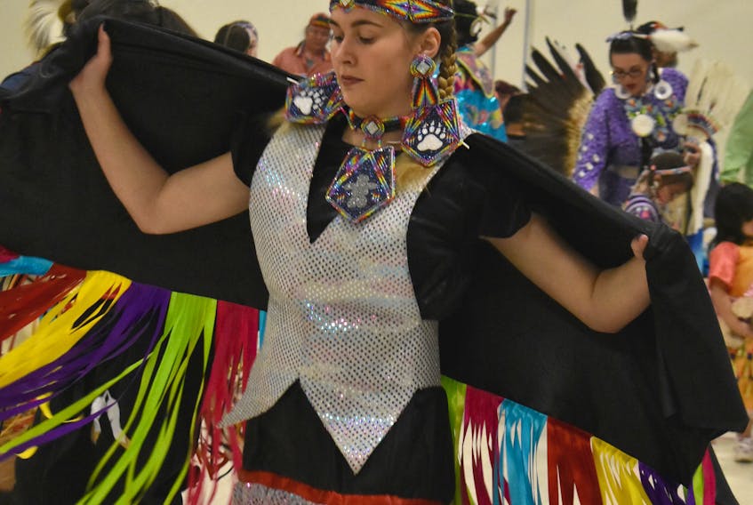 Mary-Beth Robichaud from PEI dances at the 27th annual powwow ceremony held Saturday at Pictou Landing First Nation.