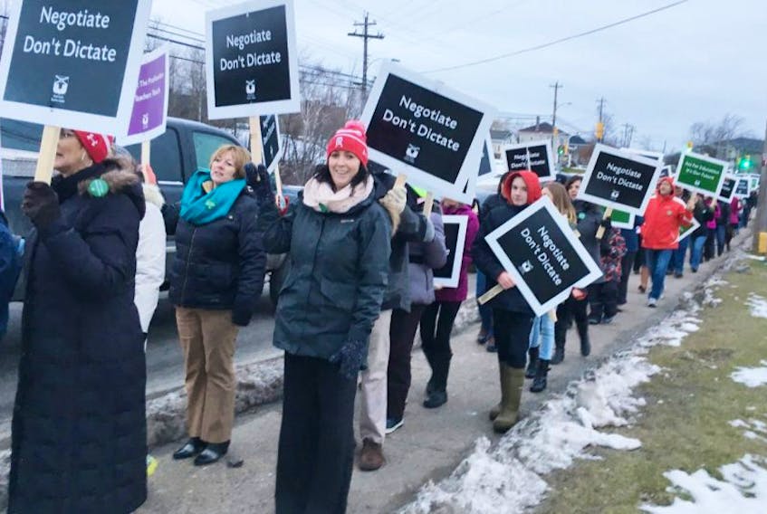 Hundreds of people joined in a march down East River Road Monday afternoon that was organized by the Nova Scotia Teachers Union to send their message on the labour dispute to the provincial government.