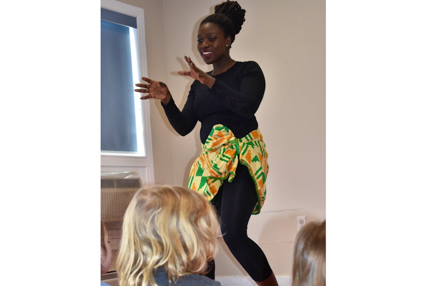 Dancer Abena Tuffour entertains the kids at Pictou library on Wednesday with her mix of south and west African rhythms.