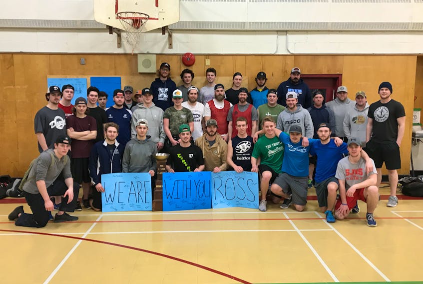 Local Pictou County hockey players, showing their support for Brayden Ross, who is fighting myeloid leukemia.