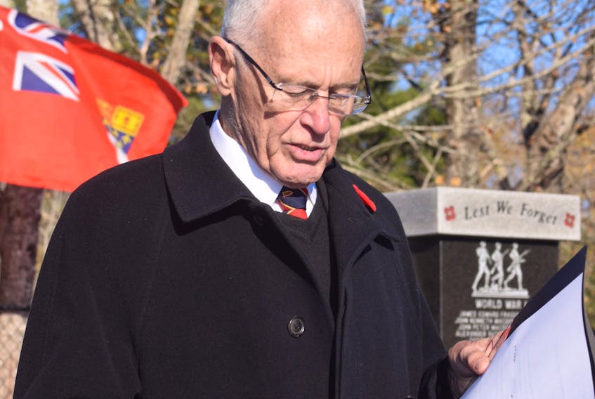Former Premier John Hamm speaks at Sunny Brae, commemorating the sacrifices of the Canadians who participated in the two world wars.