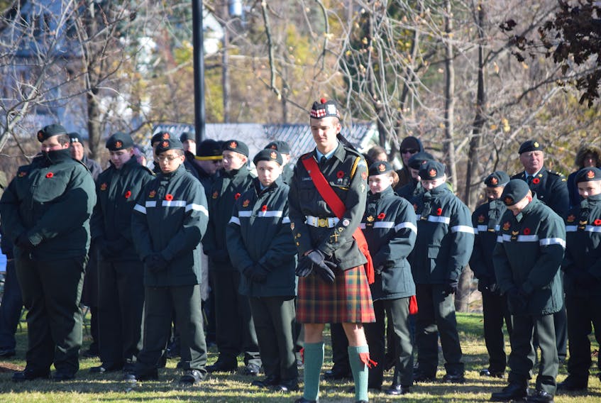 Members of the 219 New Glasgow Legion Army Cadets stand guard at the cenotaph.