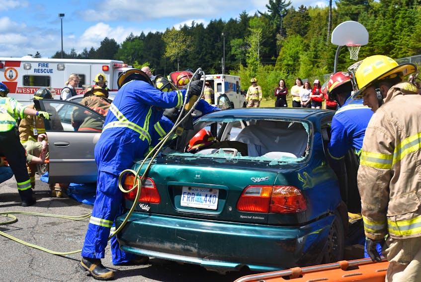 First responders demonstrated to students at Northumberland Regional High School the approach they take when arriving at an accident scene. The students were warned of the dangers of drinking and driving.