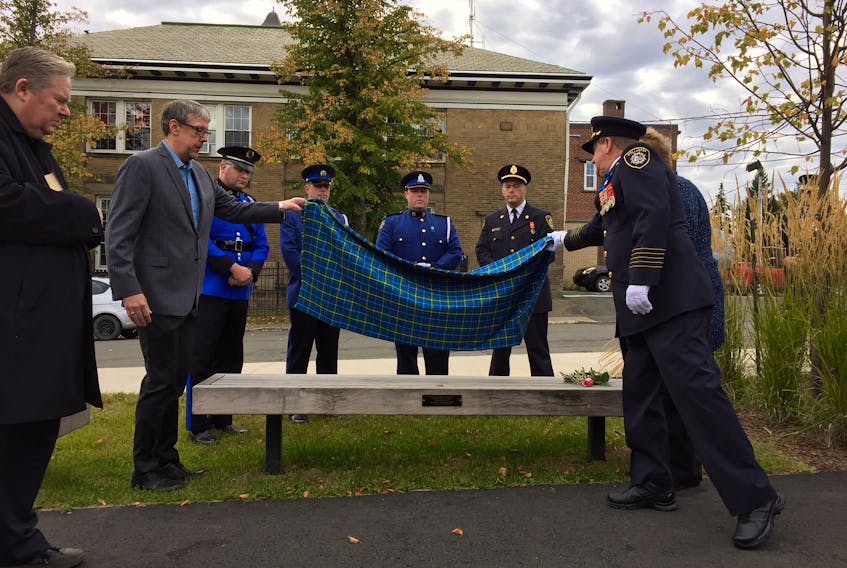 Stellarton and Truro Police were present in Stellarton on Saturday to unveil a new bench to honour the memory of Catherine Campbell, a police officer originally from the town.