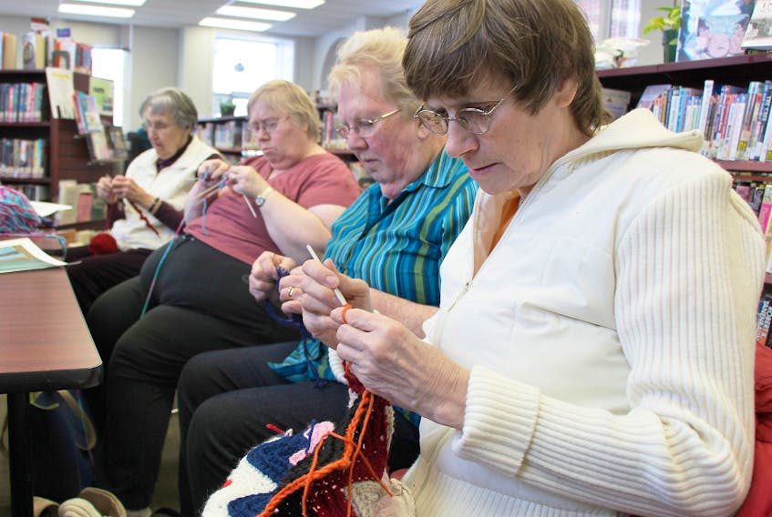 The Stellar Knitters was a busy group Friday at the Stellarton library knitting their own projects as well as preparing items for local non-profit group and hospitals.