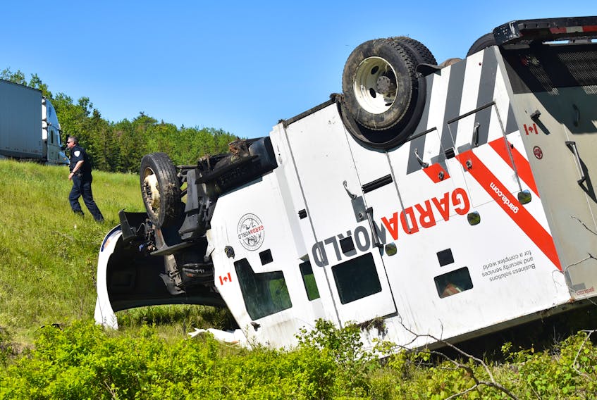 A GardaWorld truck was involved in an accident in Marshy Hope Friday morning.