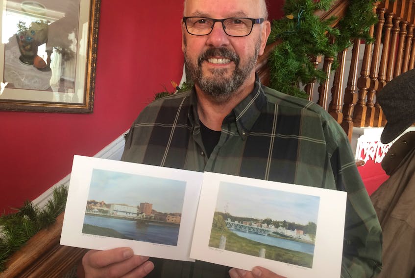 Gary Nowlan of Pictou is hoping to locate two of his paintings that were hanging in the Heather Hotel when it closed in 2008. The paintings are of downtown New Glasgow’s landscape in 1991.