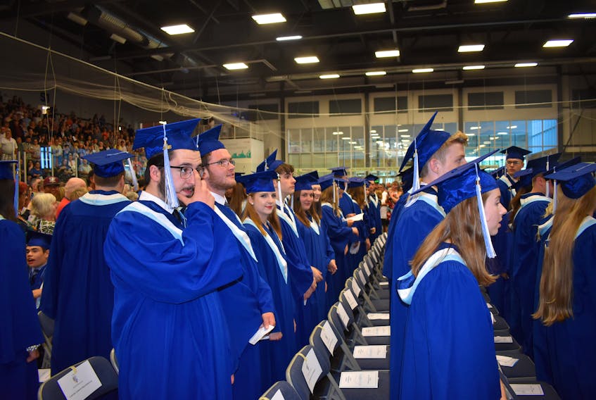 Graduates in the NNEC class of 2018 take their seats at the Pictou County Wellness Centre on the evening June 27.