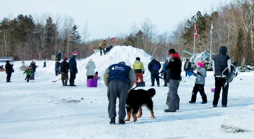 Shown is the community snow fort building party at Trenton FrostFest 2017.